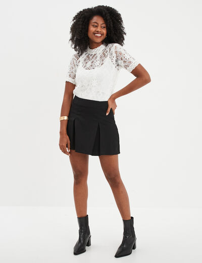 T-shirt dentelle manches courtes blanc femme