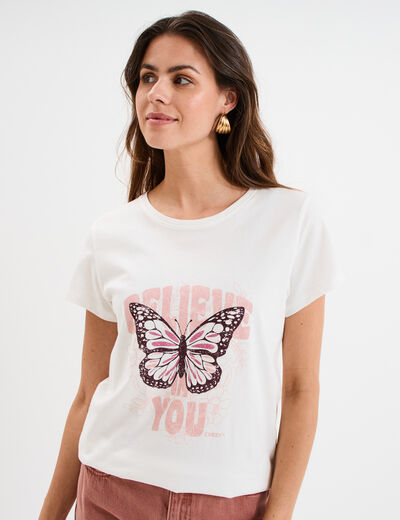 T-shirt ajusté col rond coton Creeks blanc femme