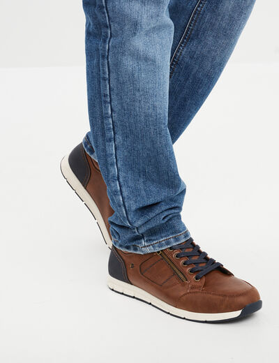 Derbies d&eacute;tails zipp&eacute;s marron homme