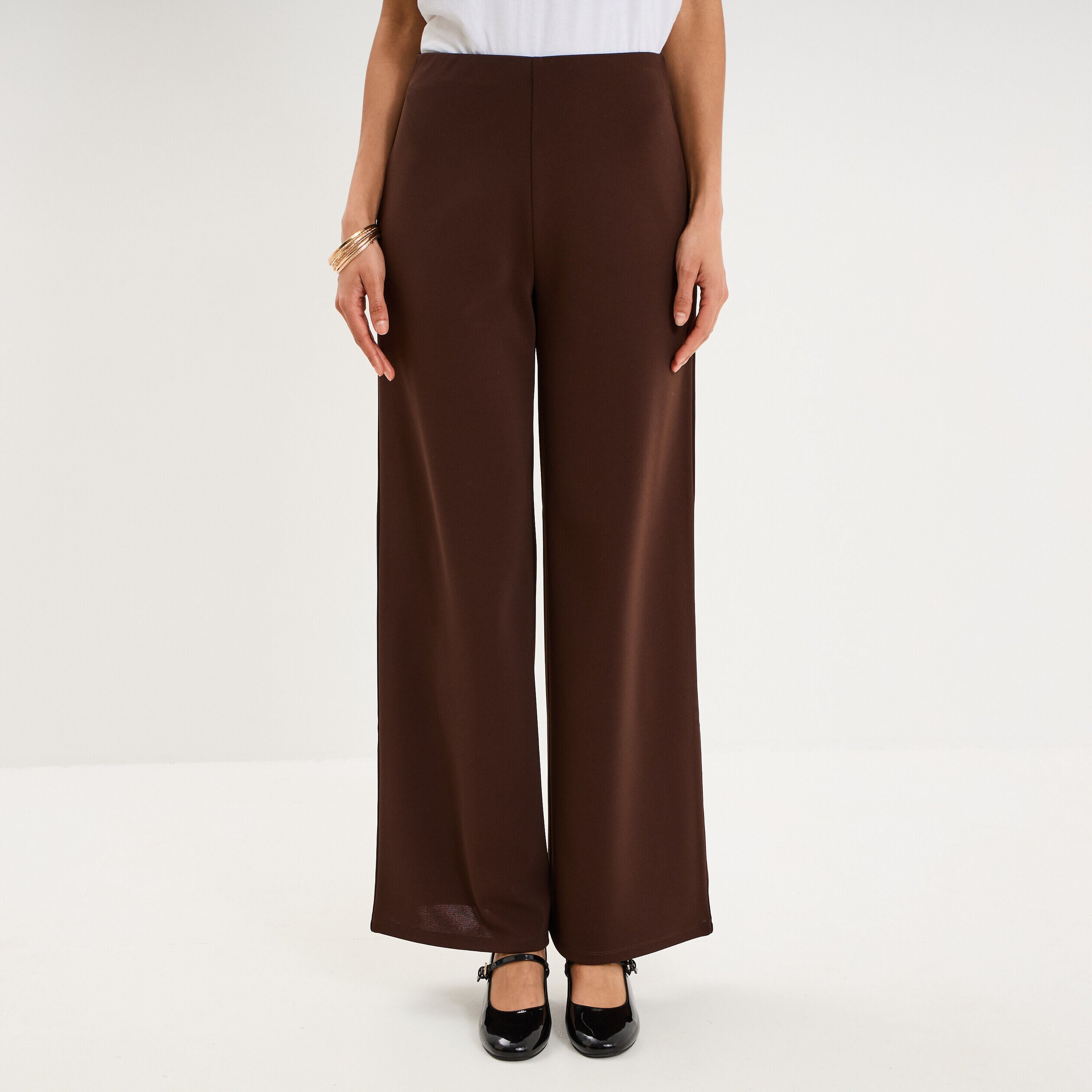 Pantalon large fluide taille haute marron foncé femme MOSQUITOS