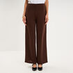 Pantalon large fluide taille haute marron fonc&eacute; femme
