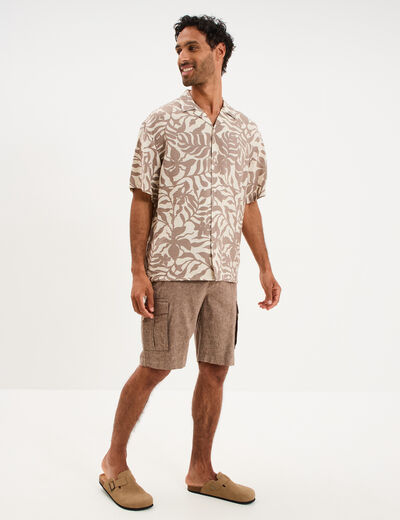 Chemise l&eacute;g&egrave;re textur&eacute;e manches courtes beige homme