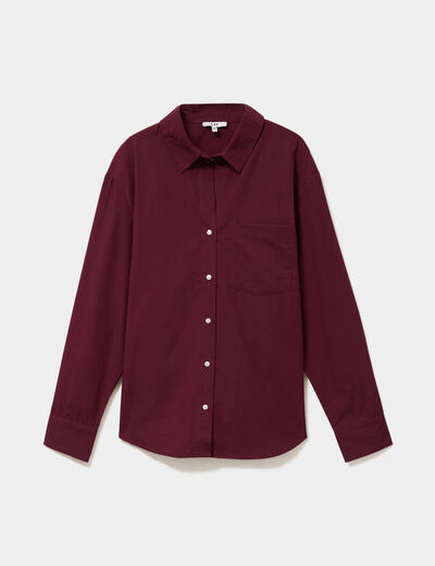 Chemise oversize 1 poche coton violet fonc&eacute; femme