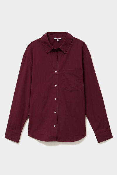Chemise oversize 1 poche coton violet fonc&eacute; femme