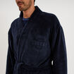 Peignoir long effet velours bleu fonc&eacute; homme