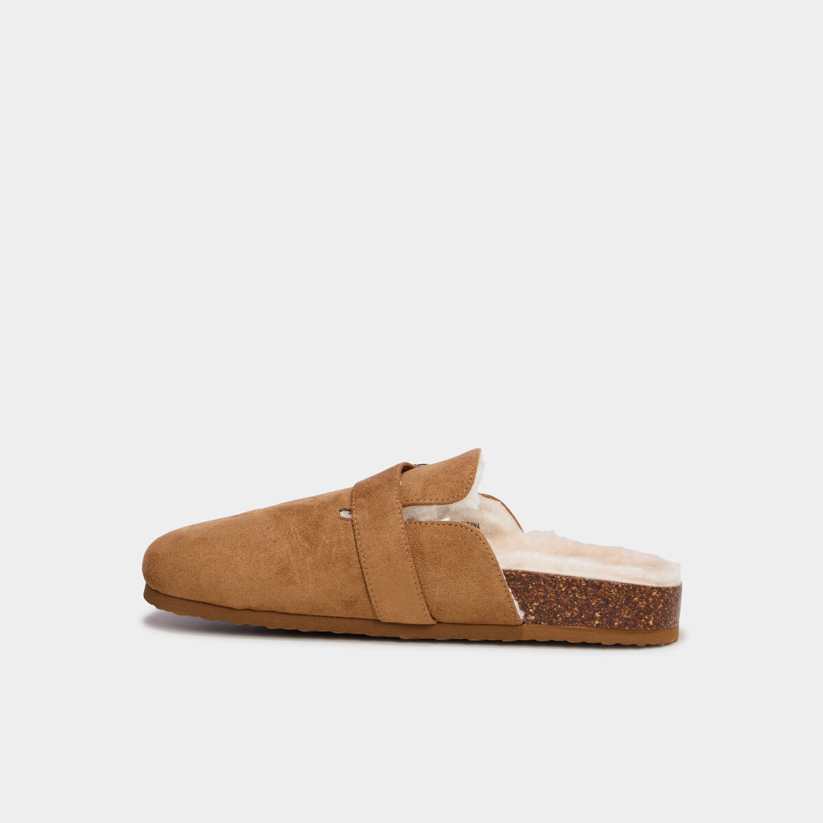 Mules fourr&eacute;es avec boucles marron femme