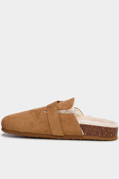 Mules fourr&eacute;es avec boucles marron femme
