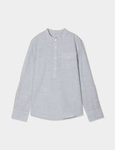 Chemise col mao manches retroussables vert kaki garçon