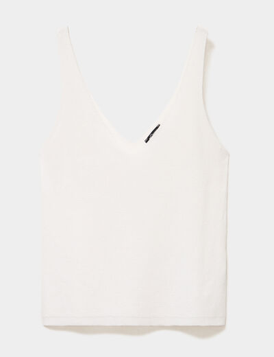 D&eacute;bardeur en maille col en V ecru femme