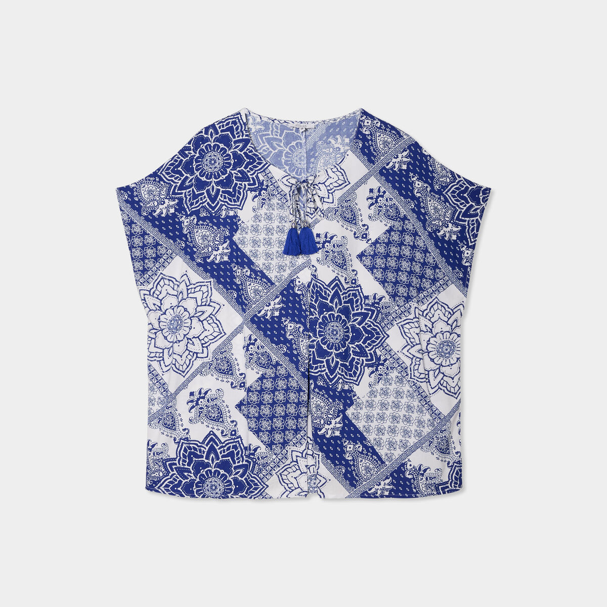 Blouse fluide col à cordons bleu femme grande taille