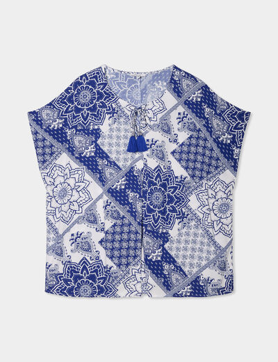 Blouse fluide col à cordons bleu femme grande taille