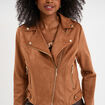 Veste courte esprit biker effet suédine marron clair femme