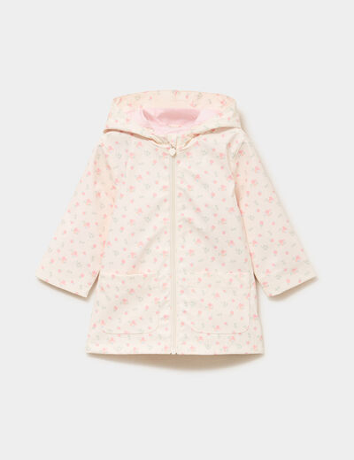 Parka &agrave; capuche imperm&eacute;able d&eacute;perlante ecru b&eacute;b&eacute; fille