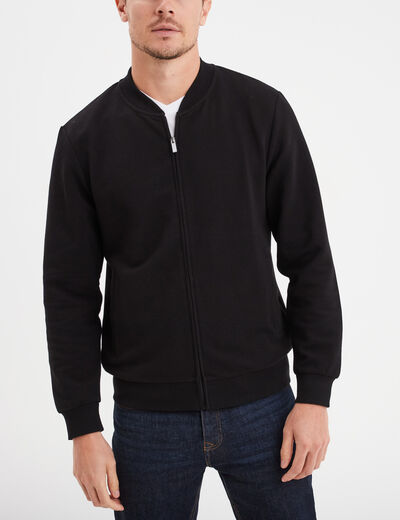 Gilet reli&eacute;f&eacute; manches longues zipp&eacute; noir homme