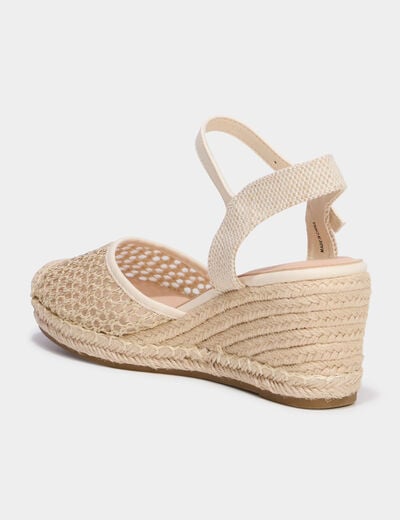 Sandales compens&eacute;es effet tress&eacute; sable femme