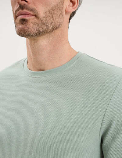T-shirt textur&eacute; droit col rond coton vert pastel homme