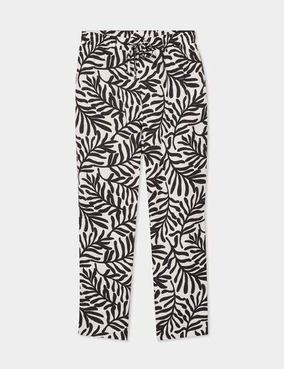 Pantalon fluide coupe cigarette blanc femme