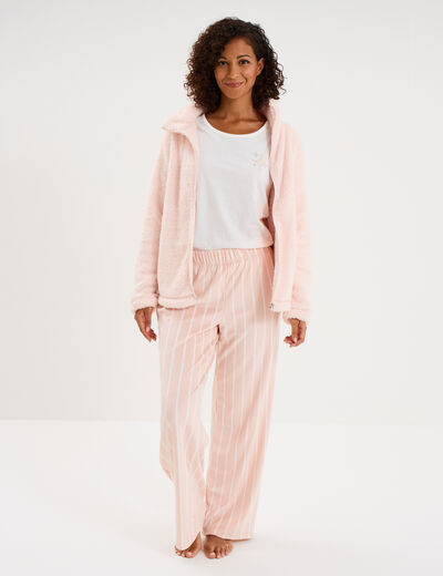 Ensemble pyjama 3 pi&egrave;ces effet polaire rose nude femme
