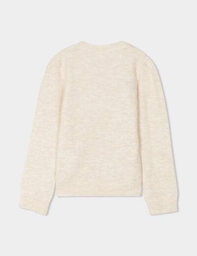 Pull col rond avec sequins beige fille