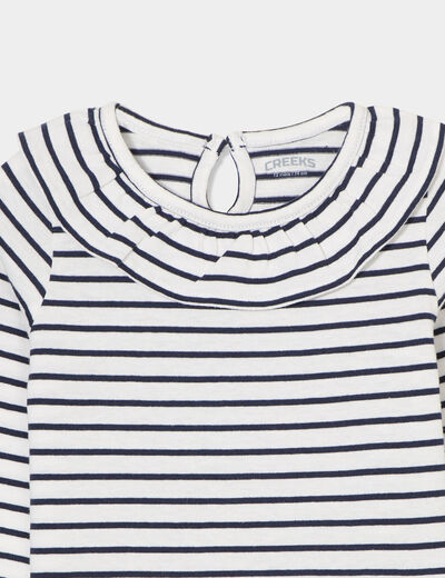 T-shirt col rond à volants coton Creeks ecru bébé fille