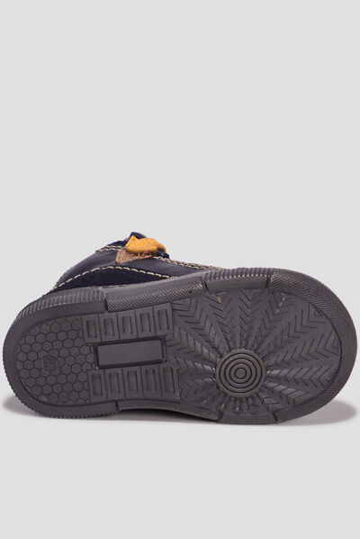 Baskets montantes zippées en cuir bleu marine bébé garçon