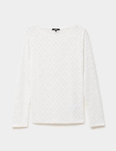 T-shirt effet dentelle manches longues blanc femme