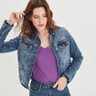 Veste droite boutonn&eacute;e en jean denim double stone femme