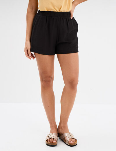 Short fluide taille élastiquée noir femme