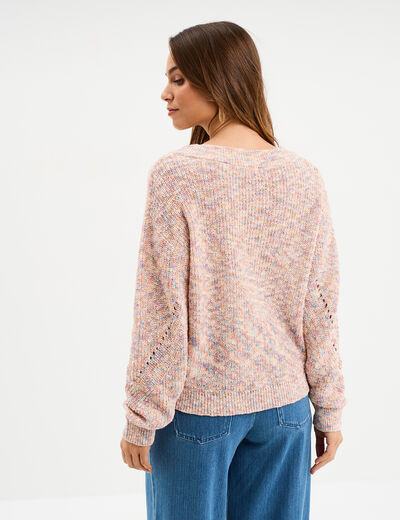 Pull col en V manches longues multicolore femme