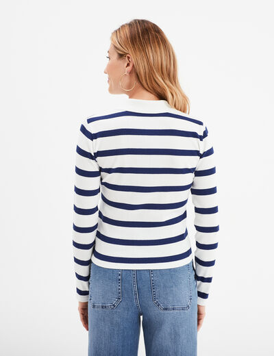 T-shirt col polo manches longues Creeks blanc femme