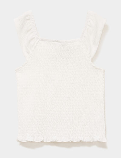 T-shirt smock&eacute; ajust&eacute; avec volants ivoire fille