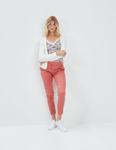 Gilet manches longues boutonné col rond ivoire femme