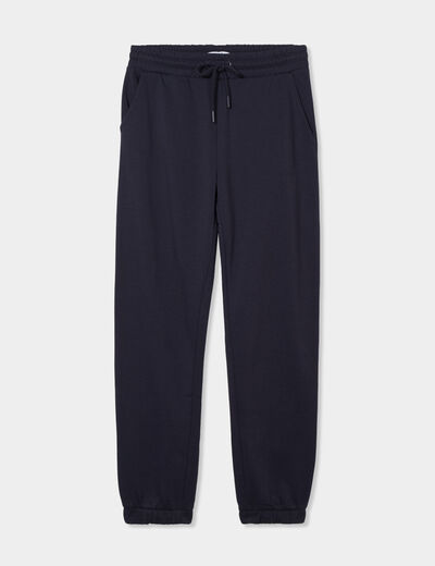 Pantalon jogging droit molleton bleu foncé femme
