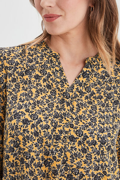 Blouse manches longues jaune moutarde femme