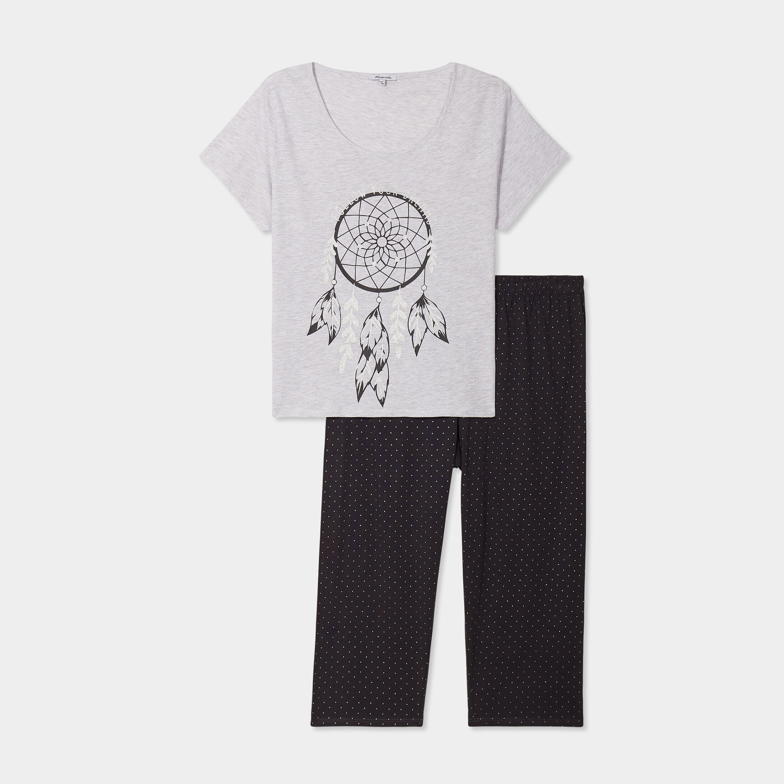 Ensemble pyjama corsaire 2 pièces coton gris clair femme grande taille MODAVISTA