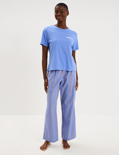 Pantalon de pyjama droit coton bleu femme