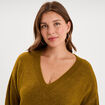 Pull droit col en V manches longues vert olive femme grande taille