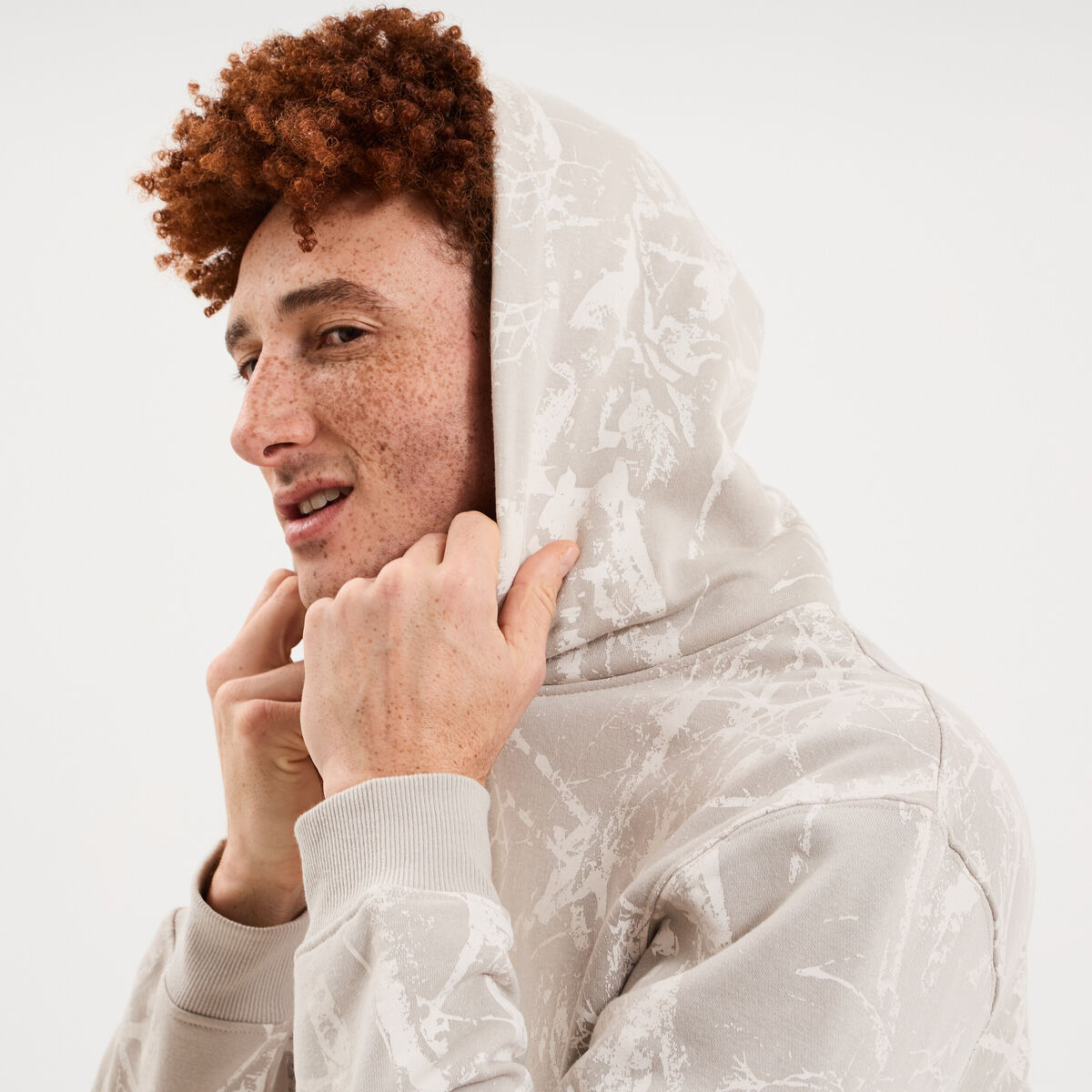 Sweat hoodie &agrave; capuche molleton beige clair homme