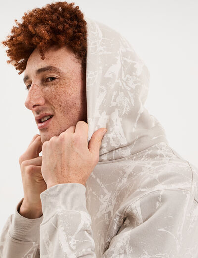Sweat hoodie &agrave; capuche molleton beige clair homme