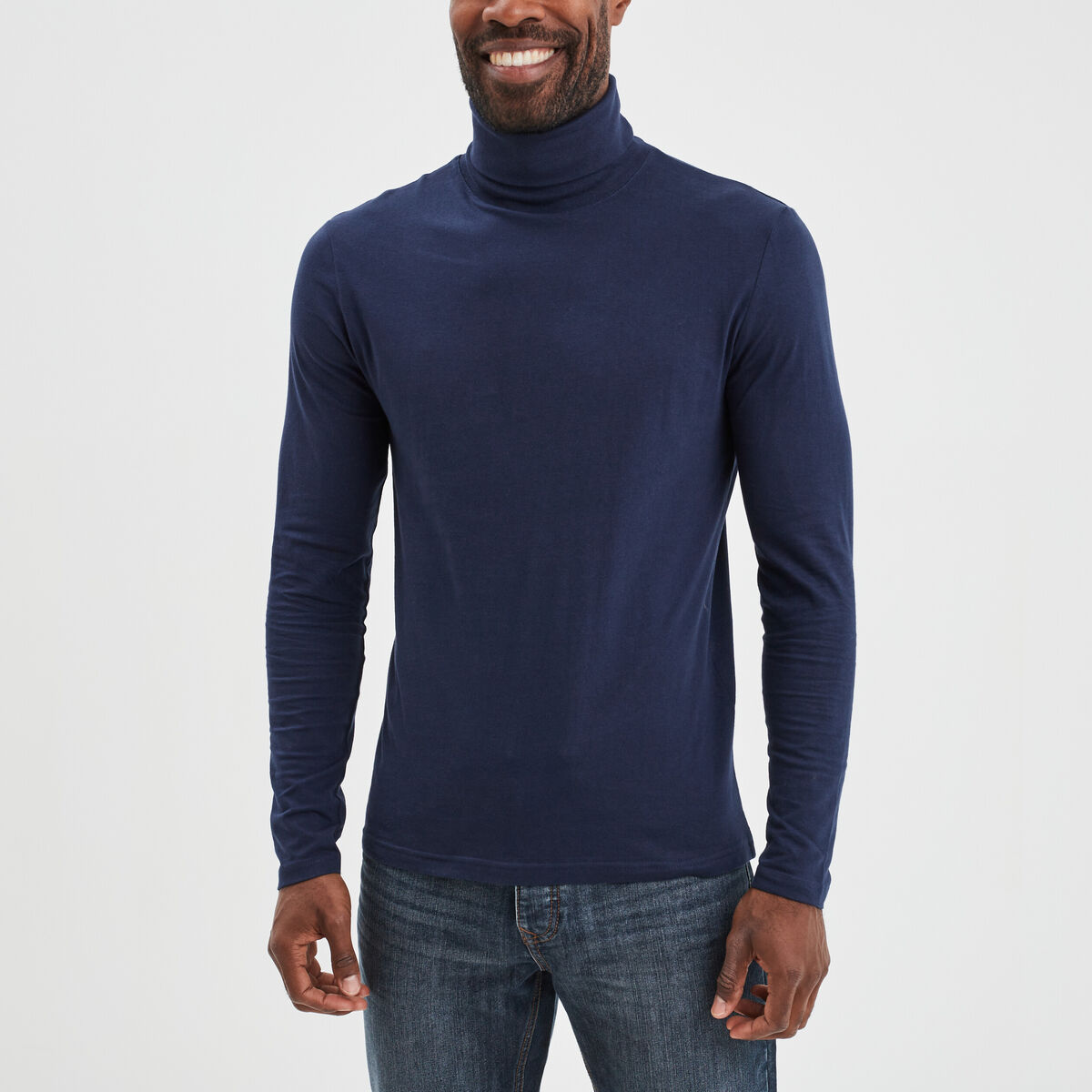 T-shirt col roulé manches longues bleu marine homme