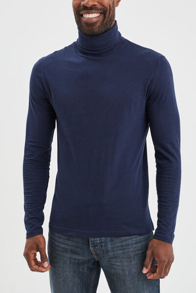 T-shirt col roulé manches longues bleu marine homme