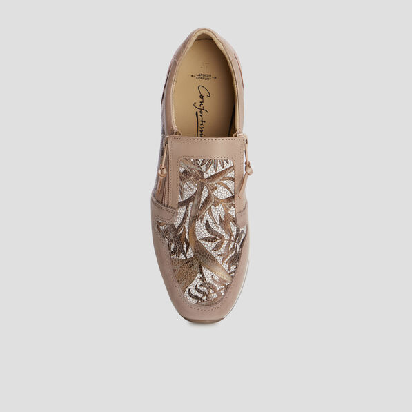 baskets zippees en cuir pied large sable femme Baskets zippées en cuir pied large sable femme