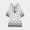 Robe trapèze col tunisien avec noeud ecru femme