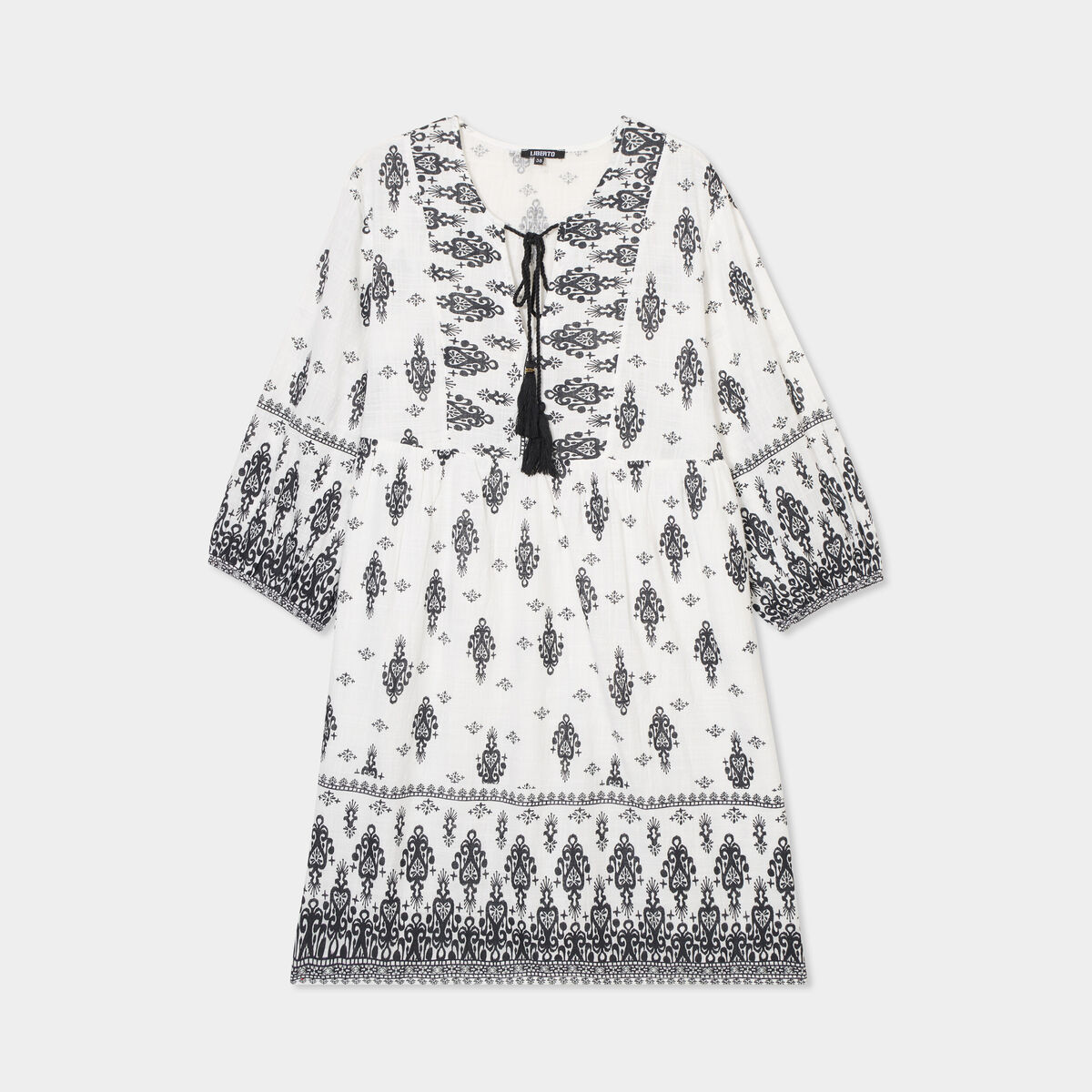 Robe trapèze col tunisien avec noeud ecru femme