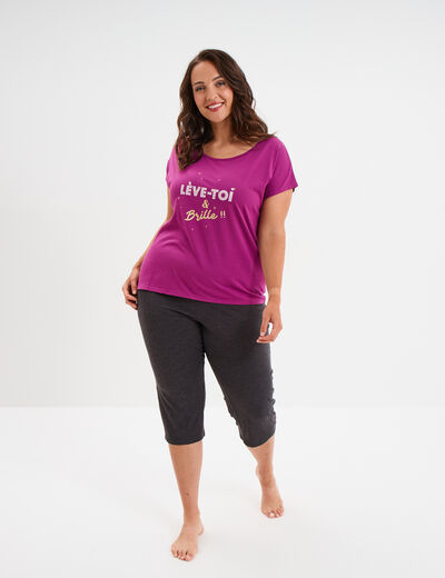 Ensemble pyjama corsaire et t-shirt violet femme grande taille