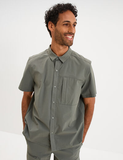 Chemise d&eacute;perlante droite stretch gris homme