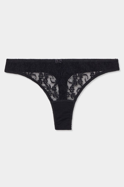 String avec dentelle noir femme