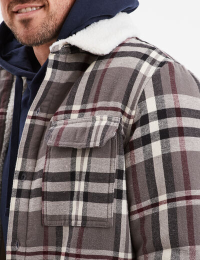 Surchemise carreaux doublée effet sherpa prune homme