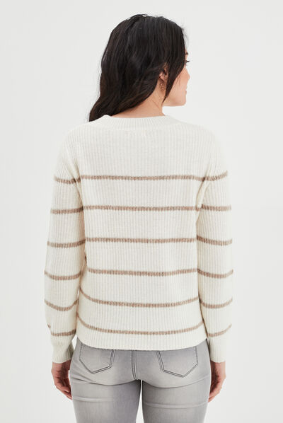 Pull ajouré devant col rond Creeks beige femme