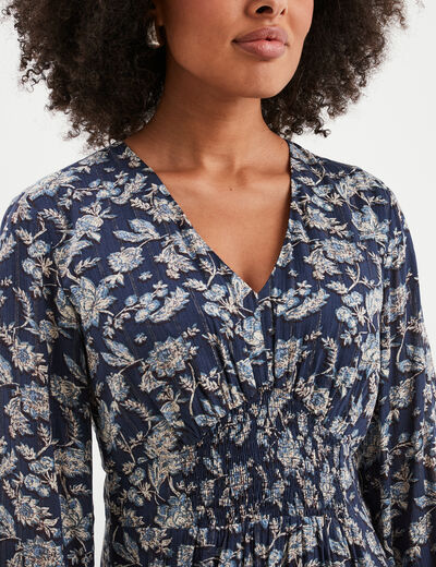 Robe longue fluide et &eacute;vas&eacute;e bleu marine femme